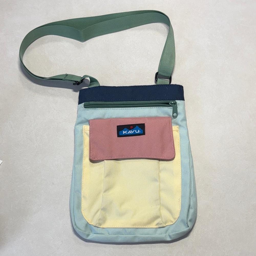 KAVU Pastel Messenger Bag with Pink and Yellow Accents